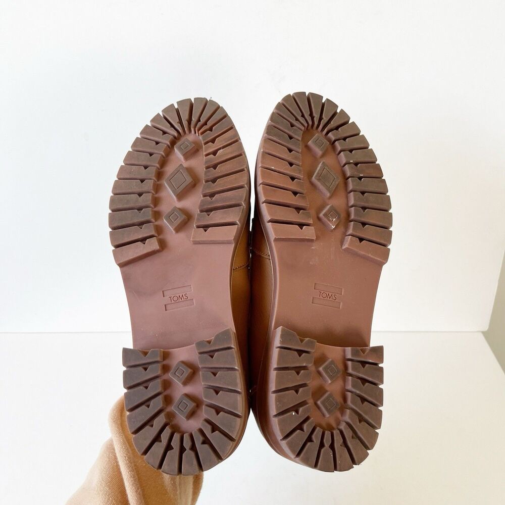 TOMS Cara Slip On Lug Platform Penny Loafers Flats Leather Camel Brown Size 9.5 - Picture 11 of 14